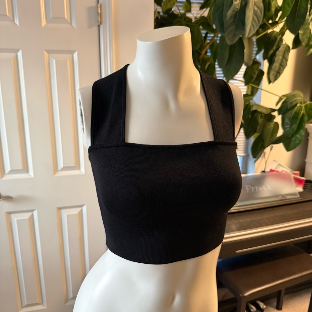 Babaton Black Ribbed Crop Tank